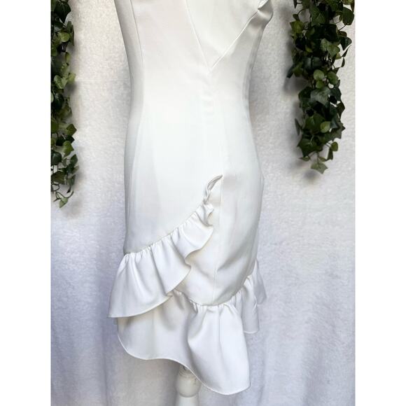 DO + BE White Ruffled One Sleeve Asymmetrical Mini Dress Small - Picture 8 of 14